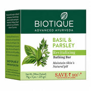 Biotique Basil & Parsley Revitalizing Bathing Bar| Ayurvedic and Organically Pure| Maintains Skin’s Natural pH |100% Botanical Extracts| Suitable for All Skin Types | 150gm 3, 225 g (3 x 75 g)