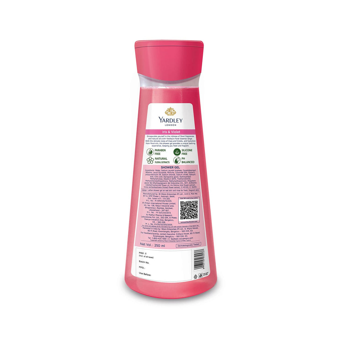 Yardley London Floral Essence Shower Gel, Iris & Violet, Body Wash (250 ml) With Shower Cap