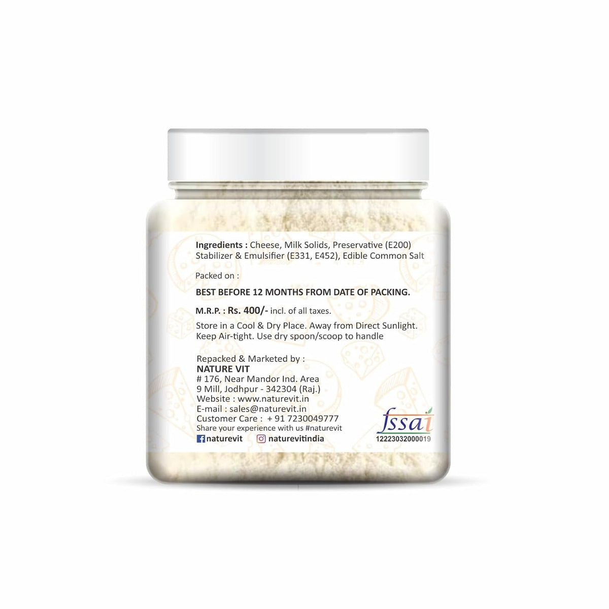NatureVit White Cheese Powder 250 Gram | Rich & Creamy Flavour | Perfect for Popcorn, Pasta, Fries, Nachos & Sauces | Instant Cheese Seasoning Mix | 100% Vegetarian