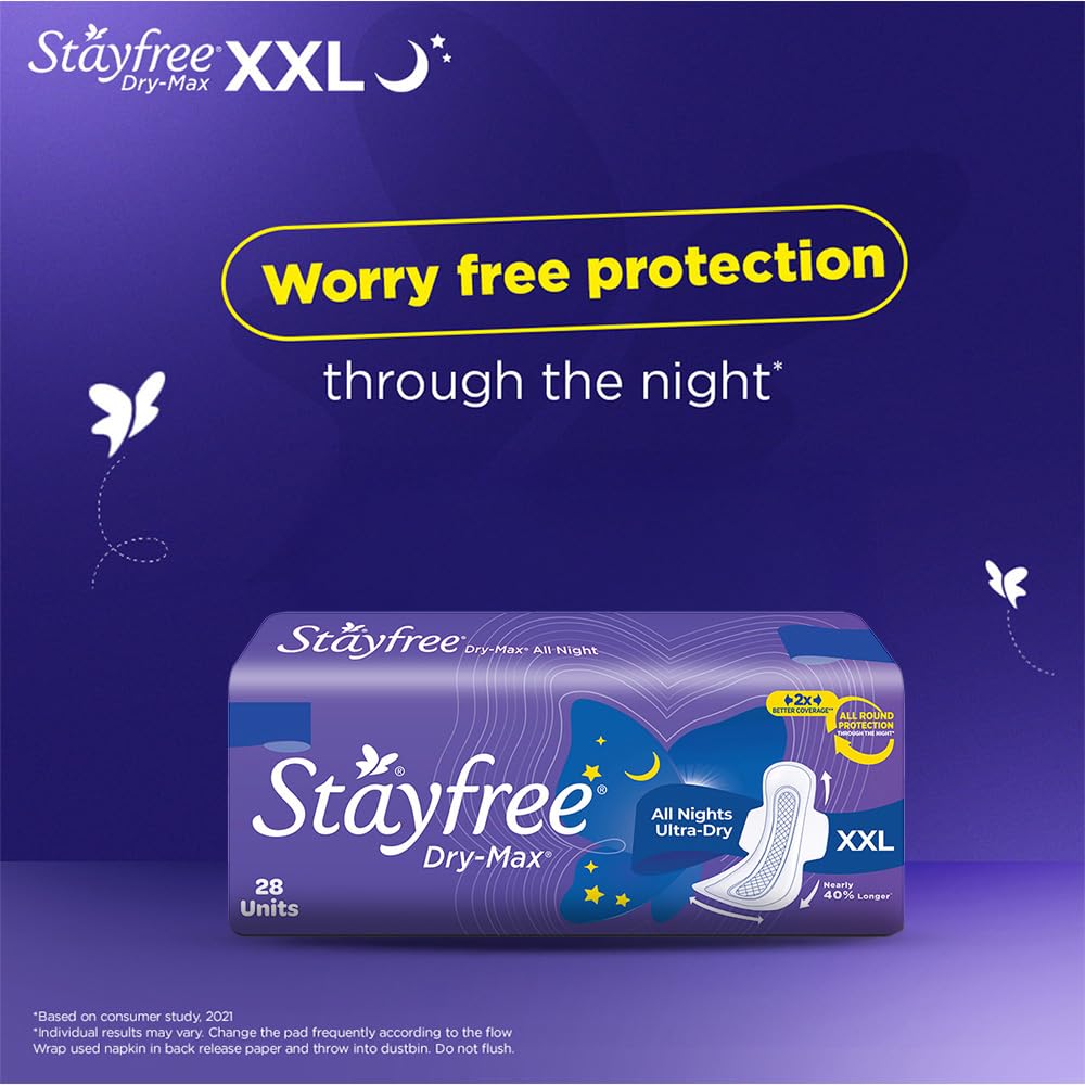 Stayfree Dry Max All Night XXL Dry Cover Sanitary Pads For Women Combo, 28s x 3 (84 Pads)