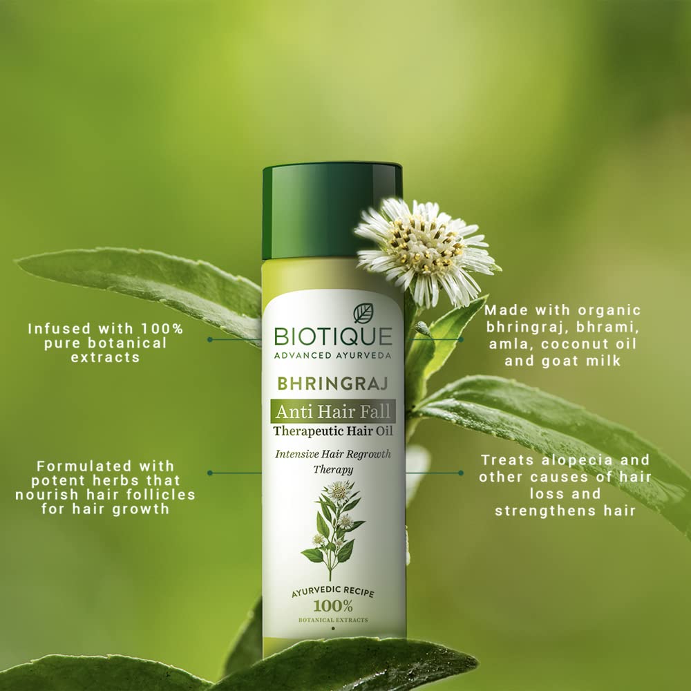 Biotique Bio Bhringraj Therapeutic Oil for Falling Hair | Intensive Hair Regrowth Treatment | Nourishing Follicles| Strong and Shiny| For All Skin Types| 120m