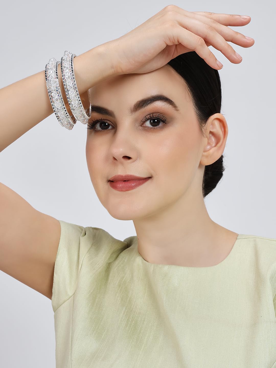 NMII Latest Alloy Metal with Zircon Stone & Pearls Bangles Set For Women & Girls | Premium Girl's Bangles Bracelet | Women's Kangan | Kada Bangles For Women Wedding, Party, Occasion- Set of 2