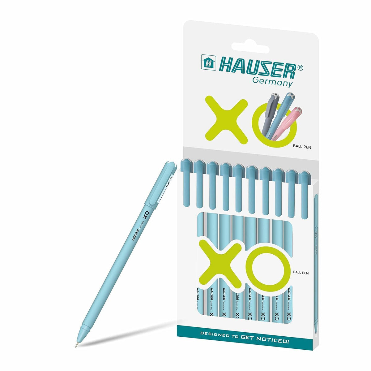 Hauser XO 0.7mm Ball Pen | Blue Ink | Smooth Low Viscosity Ink | Matte Finish | Durable Tip | Pack of 10