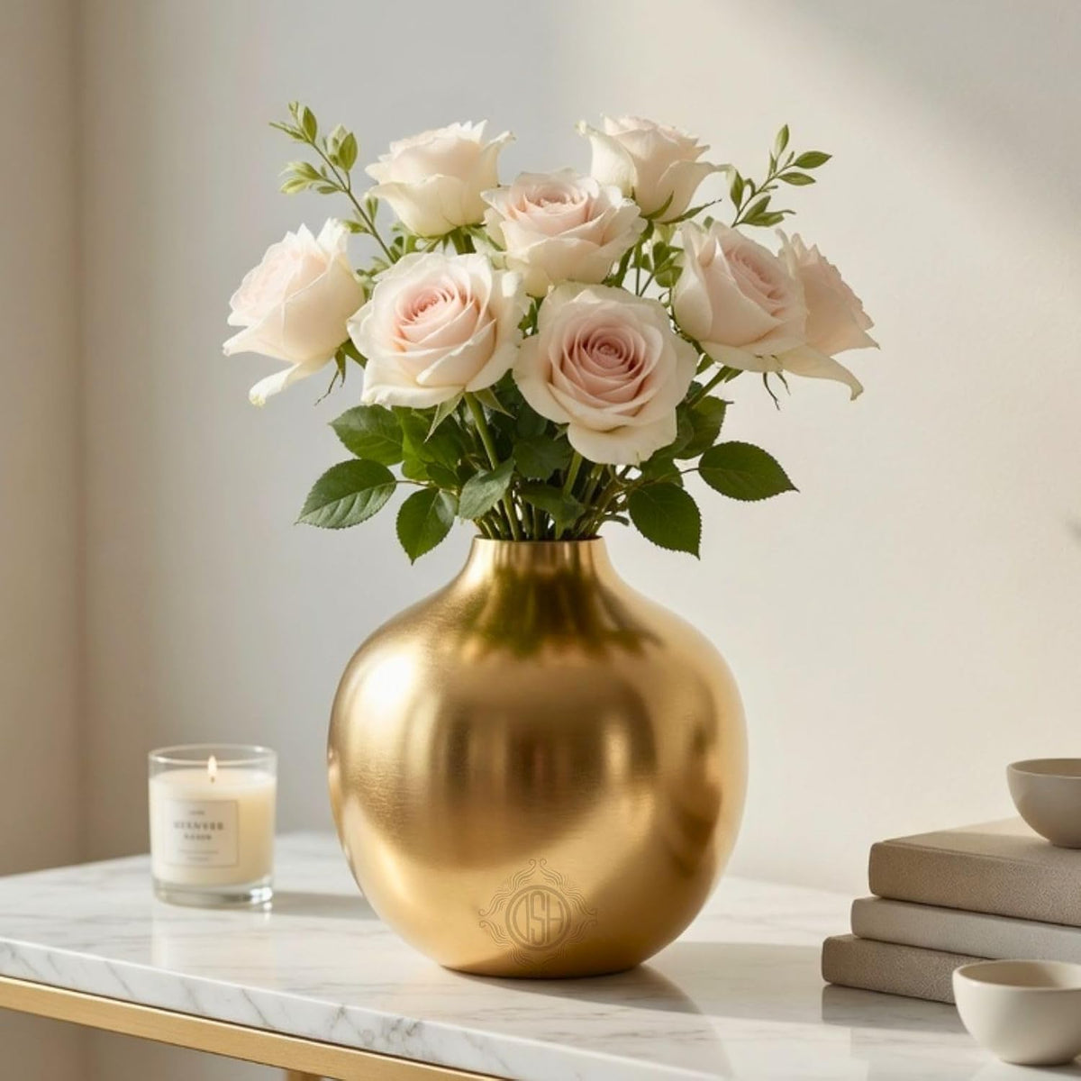 DSH Metal Flower Vase for Living Room Decor, Modern Decorative Tabletop Vase for Center Table, Console Table, Shelf, Office and Home Decoration