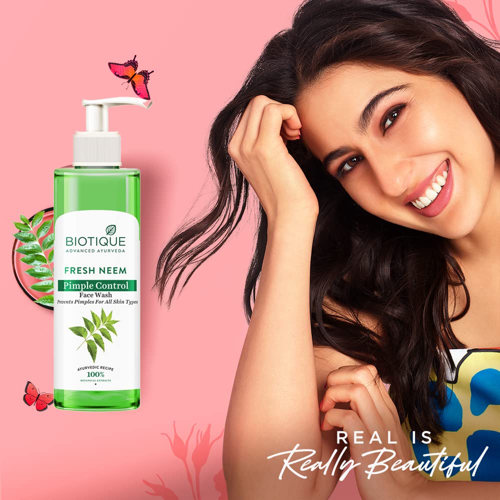 Biotique Fresh Neem Pimple Control Face Wash| Ayurvedic and Organically Pure| Prevents Pimples |100% Botanical Extracts| Suitable for All Skin Types | 200mL (Pack of 2)