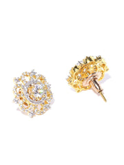 Priyaasi Beautiful White & Gold Floral Design Gold-Plated Ear Stud For Women and Girls