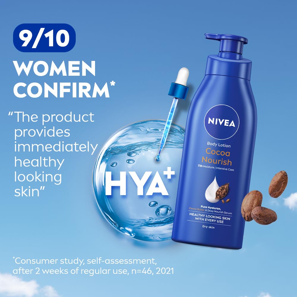 NIVEA Cocoa Nourish 400ml Body Lotion with Deep Moisture Serum| 72 H Moisturization | With Cocoa Butter & Coconut Oil | Non Greasy & Healthy Looking Skin |For Very Dry Skin