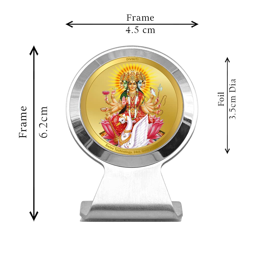 DIVINITI 24K Gold Plated Religious Car Dashboard Frame | Premium God Idol Frame for Car, Home Mandir & Office Table | Spiritual Gift, Decorative Showpiece | Gayatri - 2