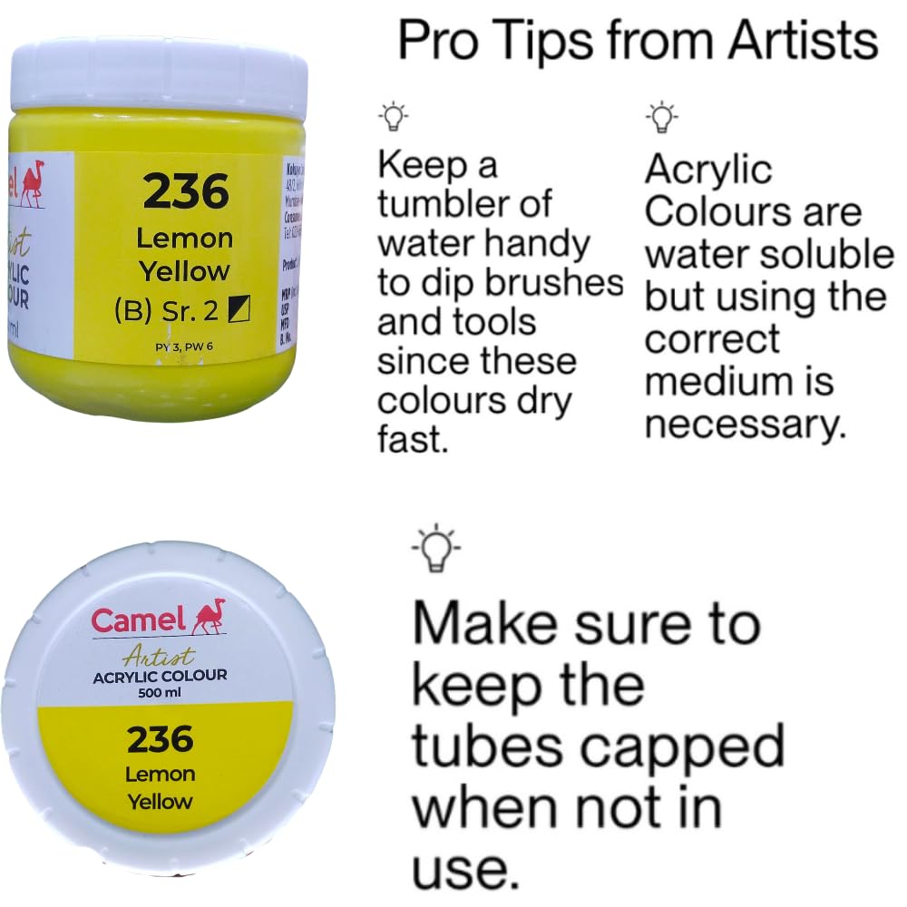 Camel Camlin Kokuyo Artist Acrylic Colour 500 ml Series 2 Lemon Yellow