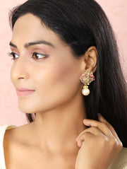 Priyaasi Pink Kundan Pearls Gold Plated Peacock Drop Earring for Women