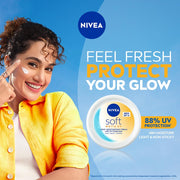 NIVEA Soft Daily SPF 15 Moisturizer | 88% UV Protection | Face & Body Cream for Healthy Glow in 5 Days | No White Cast | Vitamin E & Shea Butter | Lightweight, Quick Absorbing | 72H Hydration | 300ml