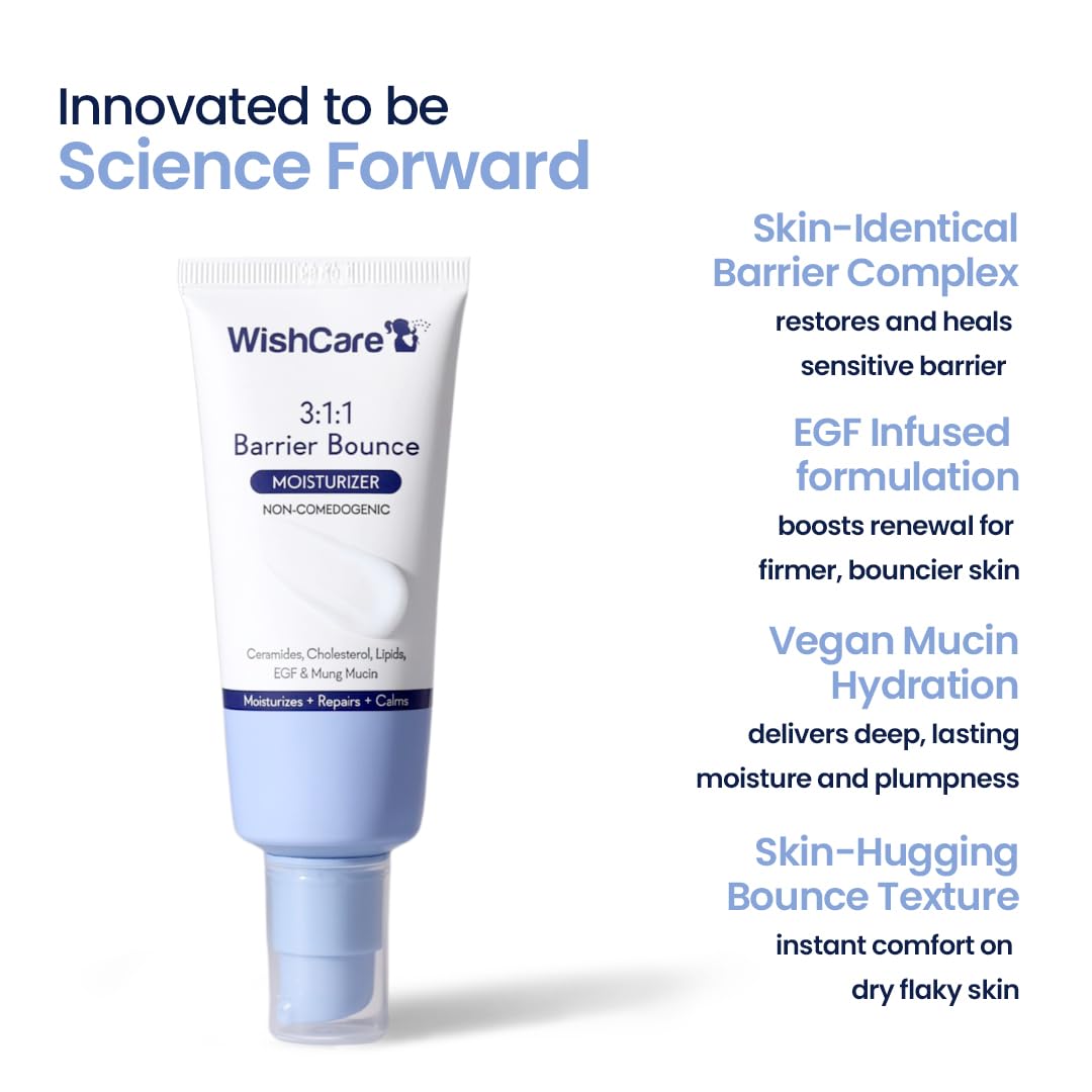 WishCare 3:1:1 Barrier Repair Moisturizer Cream for Face | Barrier Repair Moisturizer With Ceramides, EGF & Mung Mucin | Repairs Skin Barrier, Calms & Soothes | For Dry Skin, Oily & Combination Skin | For Men and Women | 50ml