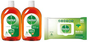 Dettol Antiseptic Disinfectant liquid for First aid, Surface Cleaning and Personal Hygiene, 250ml, Pack of 2 & Dettol Disinfectant Sanitizer Wet Wipes for Skin & Surfaces, Original – 80 Count