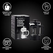 Urban Platter French Press Coffee Maker Pot, 850ml [Toughened Boron Glass, Stainless Steel Plunger]