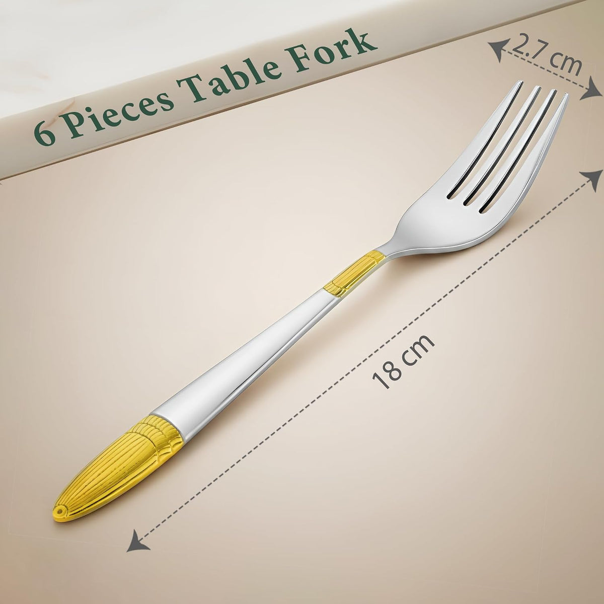 Parage 6 Pieces Stainless Steel 24k Golden Forks Set, 18 cm Long, Premium Cutlery for Home & Kitchen, Luxury Dining Tableware Gift for House Warming,24 Karat Gold Plated Table Forks, Ivory Design
