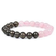 Astrodidi Natural Certified Rose Quartz and Pyrite Stone Bracelet for Attracts Money, Love, Fame, Luck, Relationship and Prosperity | Reiki Feng-Shui Healing Crystal Gemstone Bracelet for Men and Women
