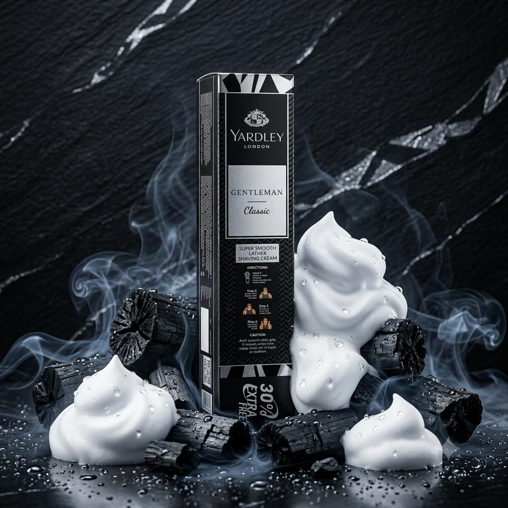 Yardley London Gentleman Classic Super Smooth Lather Shaving Cream with Charcoal | Rich Creamy Lather for Smooth & Comfortable Shave | Refreshing Fragrance | Men's Shaving Cream | 78g Each (Pack of 3)