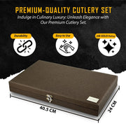 Parage 24 Pieces Premium Stainless Steel Golden Cutlery Set, Home & Kitchen with Gift Box, (6 Pieces Each Table Spoons, Table Forks, Dinner Spoon & Tea Spoons) with Leatherite Box (Moonpress Design)