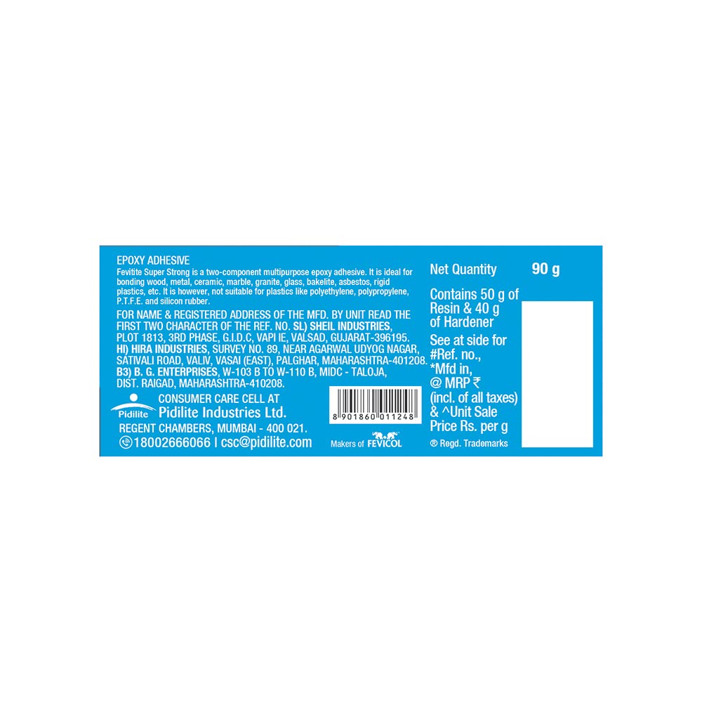 Pidilite FEVITITE SUPER STRONG EPX ADH[90 G]| Two Component (Resin and Hardener) Epoxy Adhesive. | Sets in 4 hours.