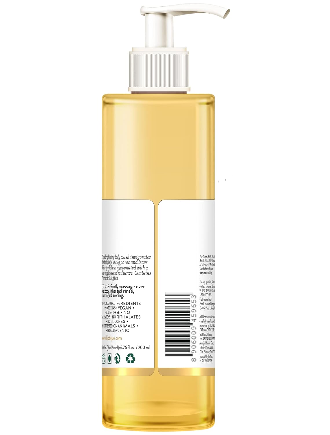 Biotique Ubtan & Collagen Body Wash with Goodness of Turmeric & Saffron for Unclogging Pores|Fresh and Radiant Skin|For Men & Women - 200ml