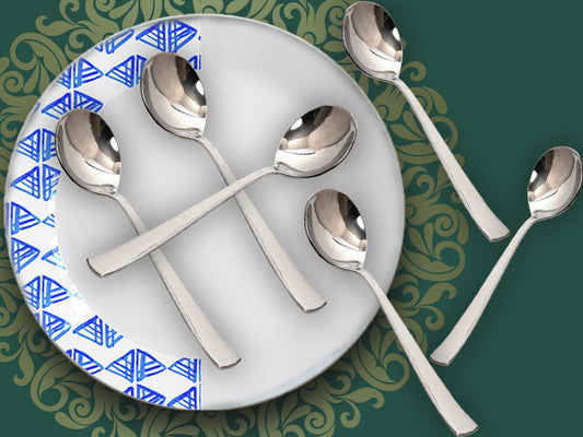 Parage 6 Pieces Stainless Steel Soup Spoon Set for Home & Kitchen, 18.5 cm Long, Perfect for Soup and Stew, Set of 6, Silver