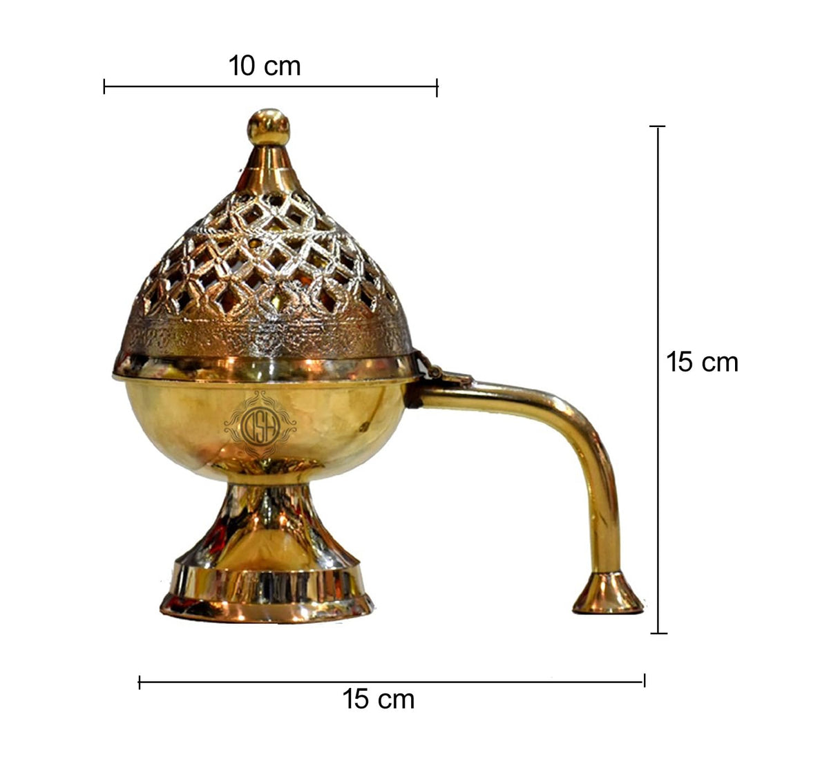 DSH Home Purifying Brass Dhuna Loban Burner Dhooni Dhoop Dani Dhuni Brass Table Dhoop Dani Incense Burner for Loban (Big)