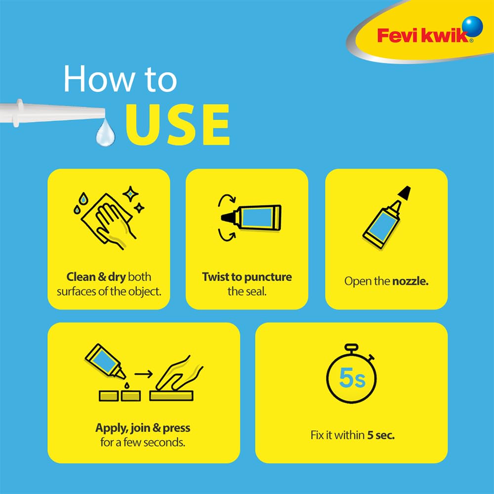 Pidilite Fevikwik Precision 3g | All Purpose Instant Glue For Accurate Repair | Longer Nozzle And Flow Control Tube | Ideal For Metal, Rubber, Ceramic, Glass | Pack of 8