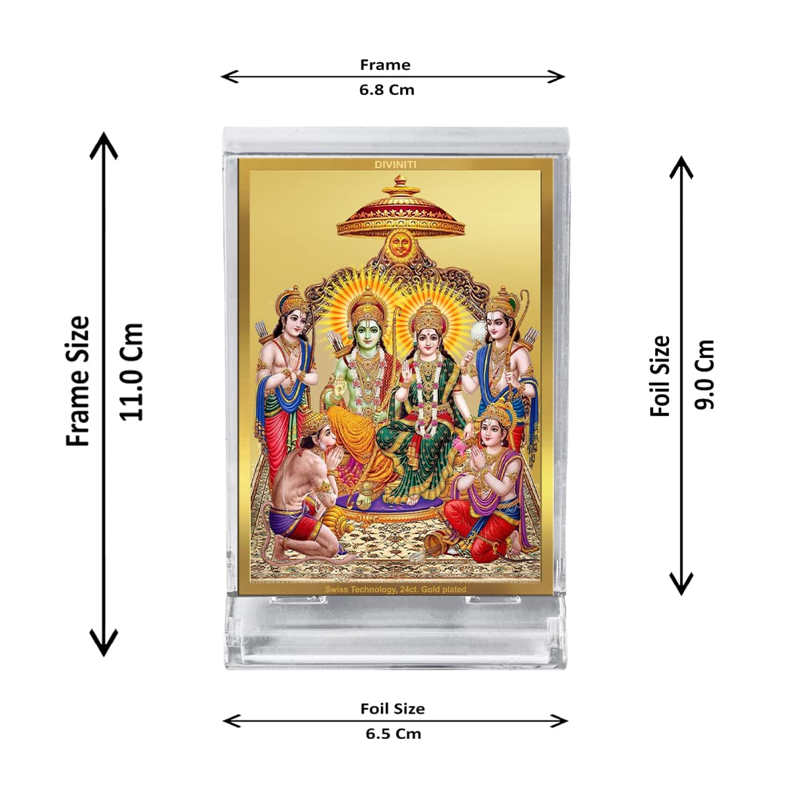 DIVINITI Ram Darbar God Idol Photo Frame for Car Dashboard, Table Décor|ACF 3 Acrylic Frame, 24K Gold Plated Foil and |Idol for Pooja, Gifts Items (11X6.8 CM)