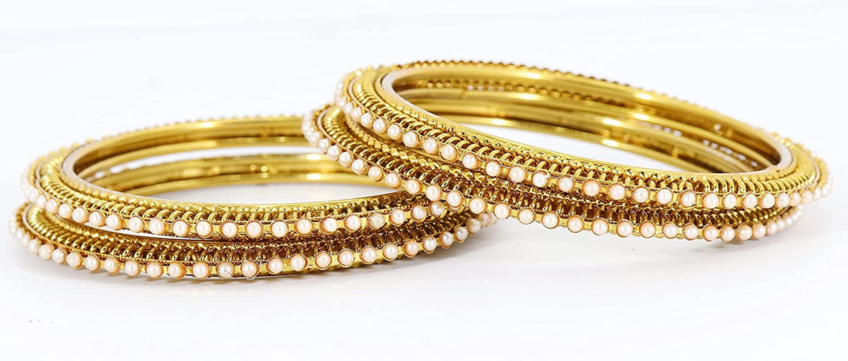 NMII Non-Precious Metal Base Metal with Beads Studded worked Glossy Finished Bangle/Kada Set For Women and Girls