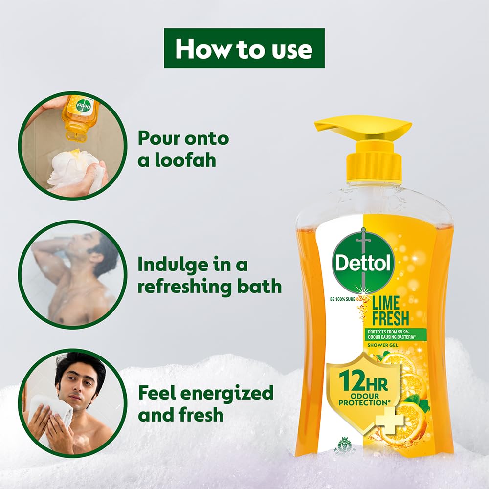Dettol Body Wash and Shower Gel for Women and Men, Lime Fresh - 500ml | Soap-Free Bodywash | 12h Odour Protection