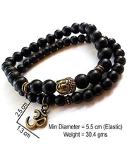 Shining Diva Fashion D'vine Set of 2 Yoga & Meditation Om Charm Buddha Reiki Beads Stylish Bracelet for Men Women(Black)(9377b)