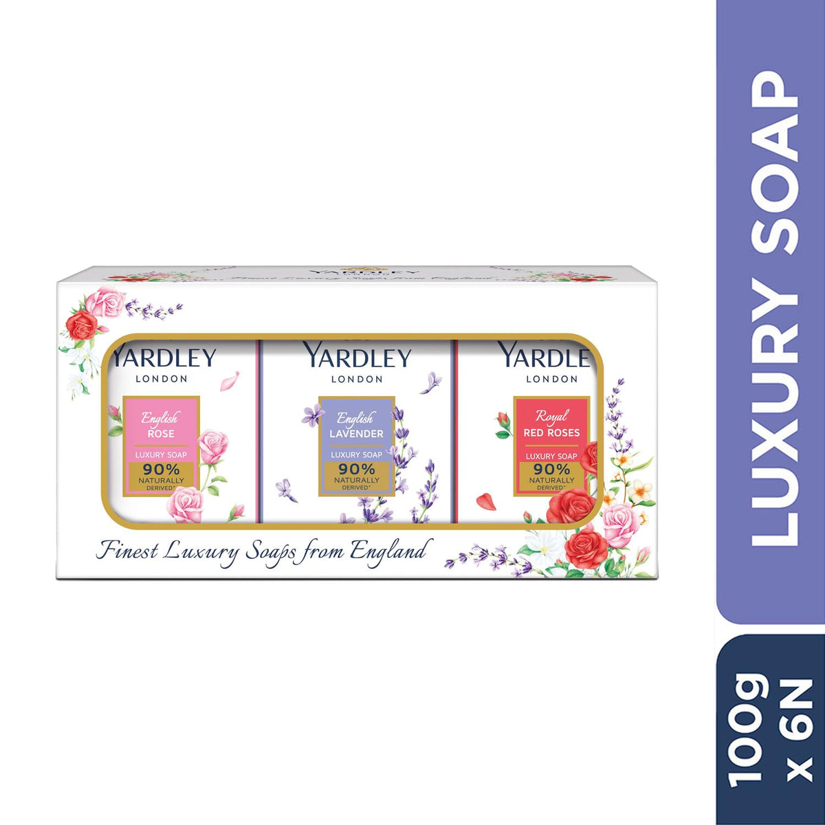 Yardley London English Lavender, English Rose, Royal Red Roses Luxury Soap for Women, 100g (Pack of 6)