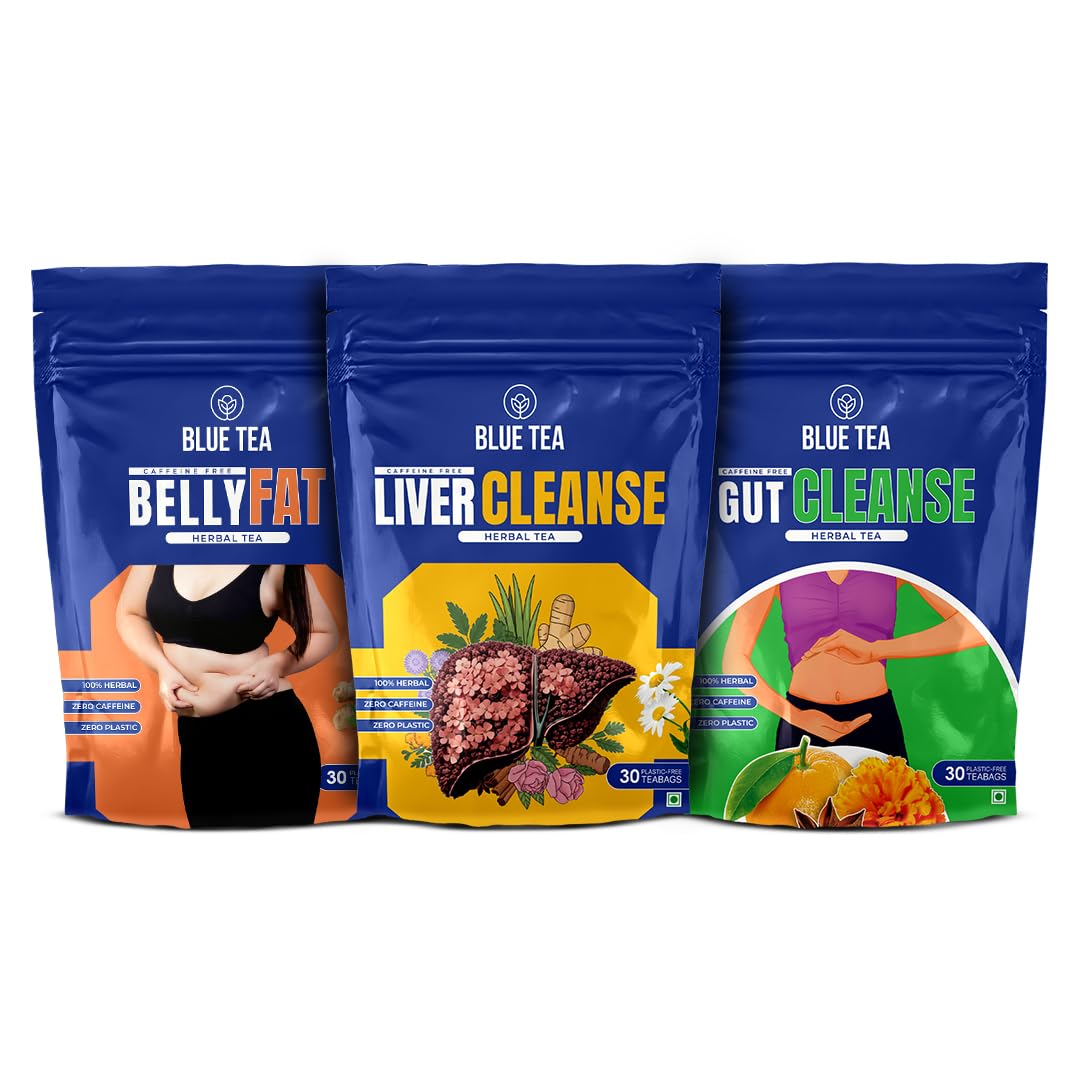 BLUE TEA - Combo of Belly Tea, Gut Cleanse (30 Teabags) & Liver Cleanse Tea (30 Teabags)
