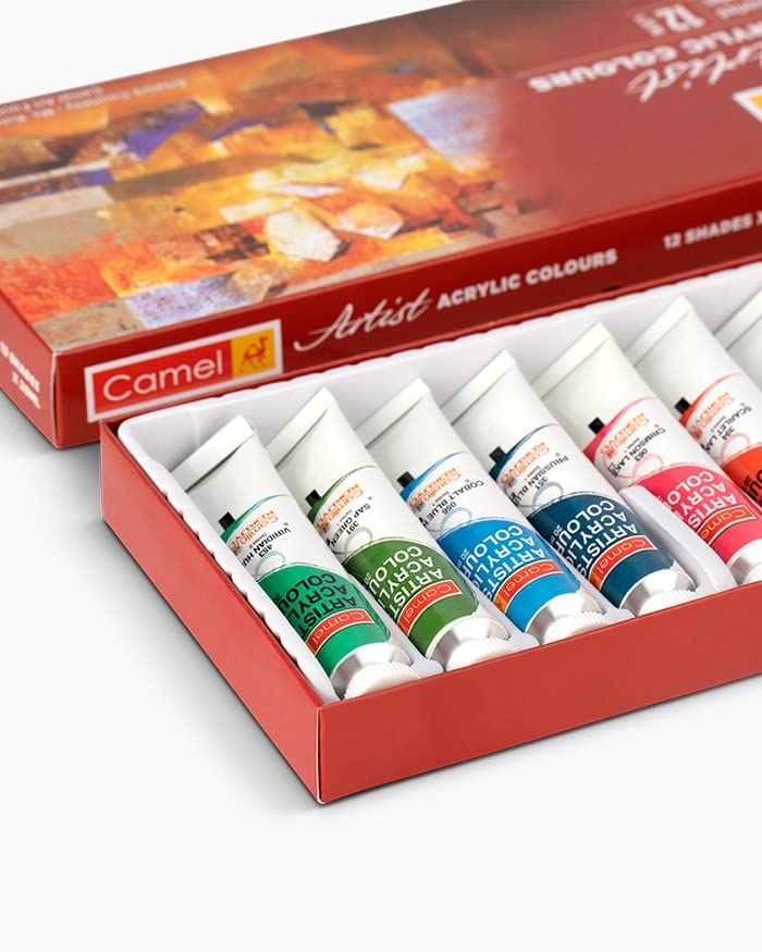 Camel Artist Acrylic Color Box 9ml tubes, 12 Shades (Pack of 2)