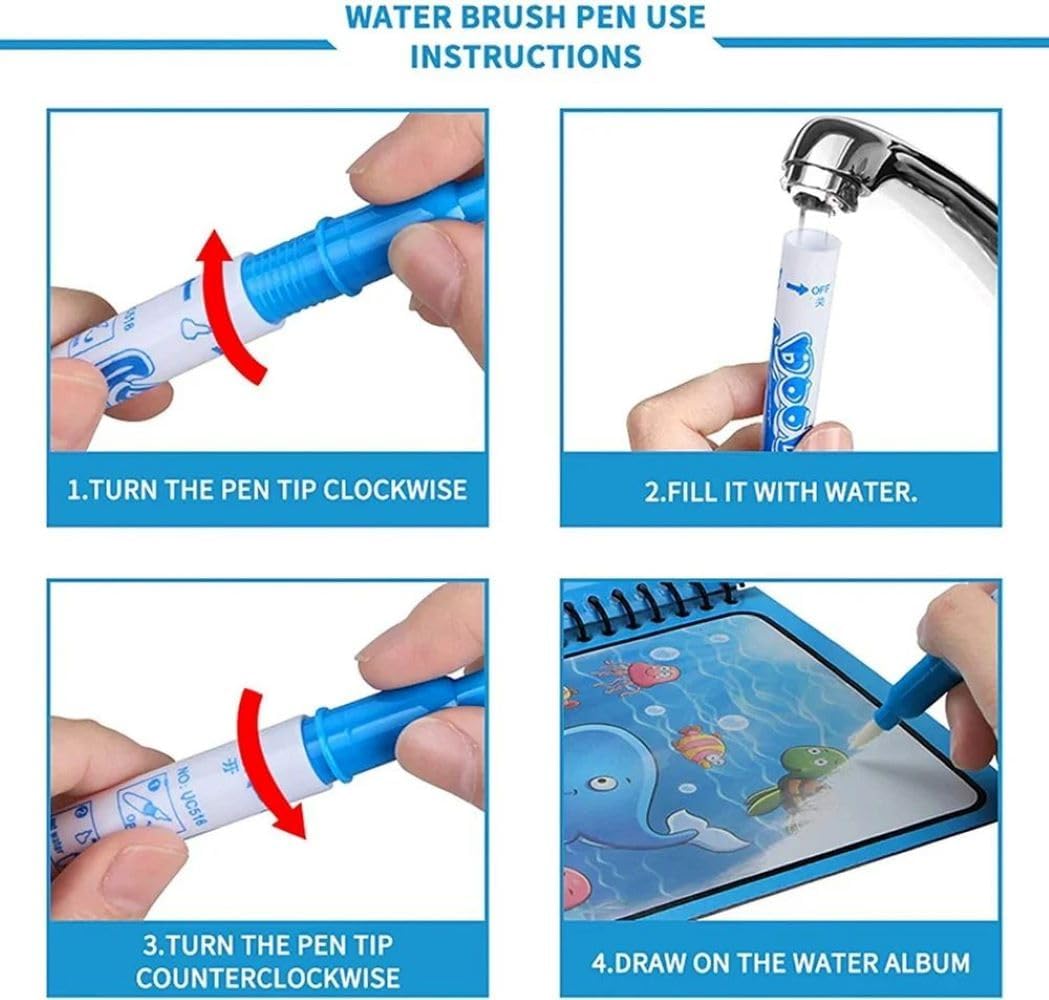 Toy Imagine Water Magic Coloring Books for Kids with 4 Refillable Pens Pack