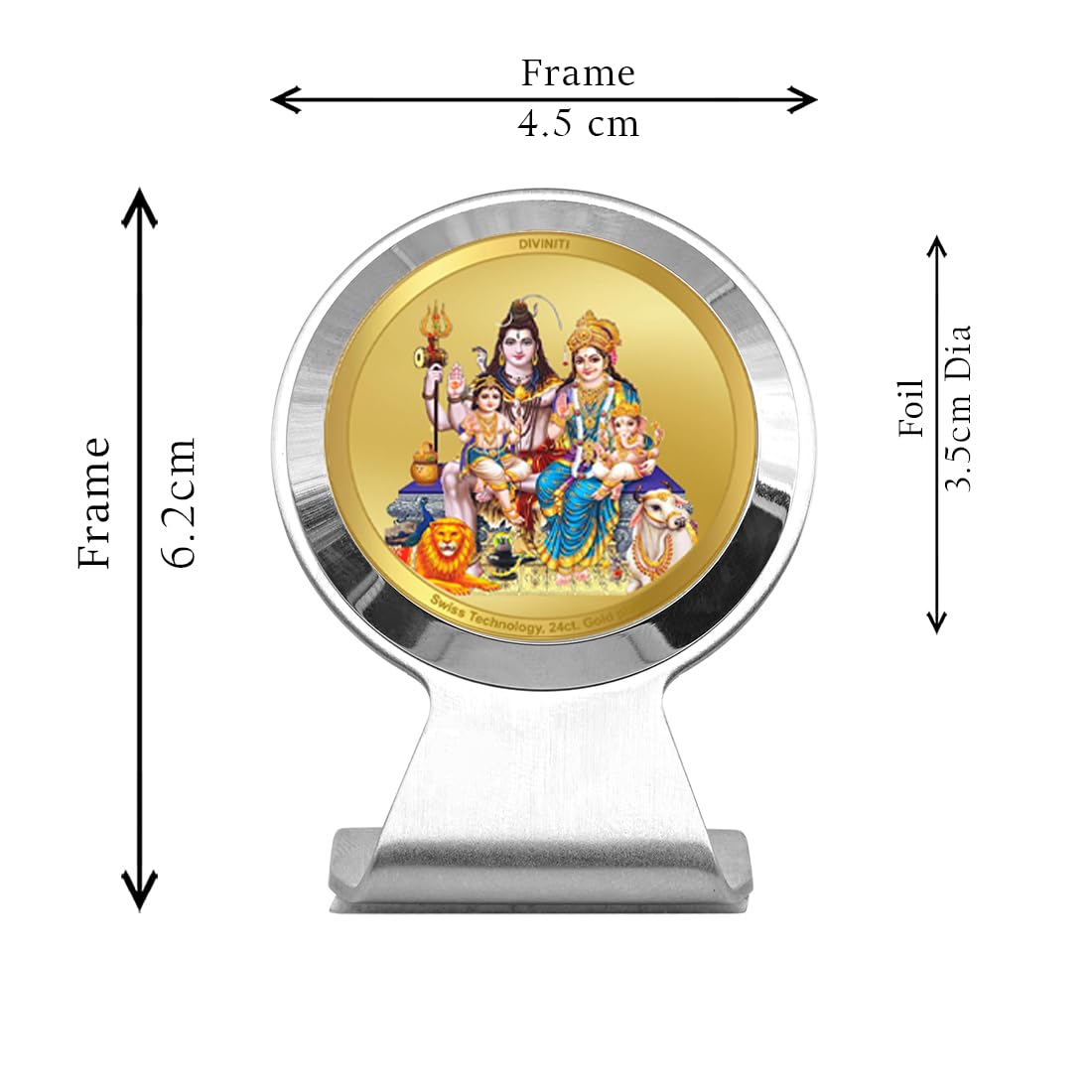 DIVINITI 24K Gold Plated Religious Car Dashboard Frame | Premium God Idol Frame for Car, Home Mandir & Office Table | Spiritual Gift, Decorative Showpiece | Shiv Parivar