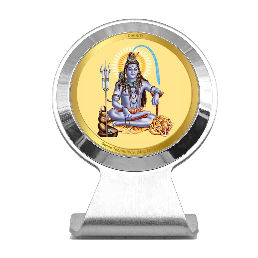 DIVINITI 24K Gold Plated Religious Car Dashboard Frame | Premium God Idol Frame for Car, Home Mandir & Office Table | Spiritual Gift, Decorative Showpiece | Shiva