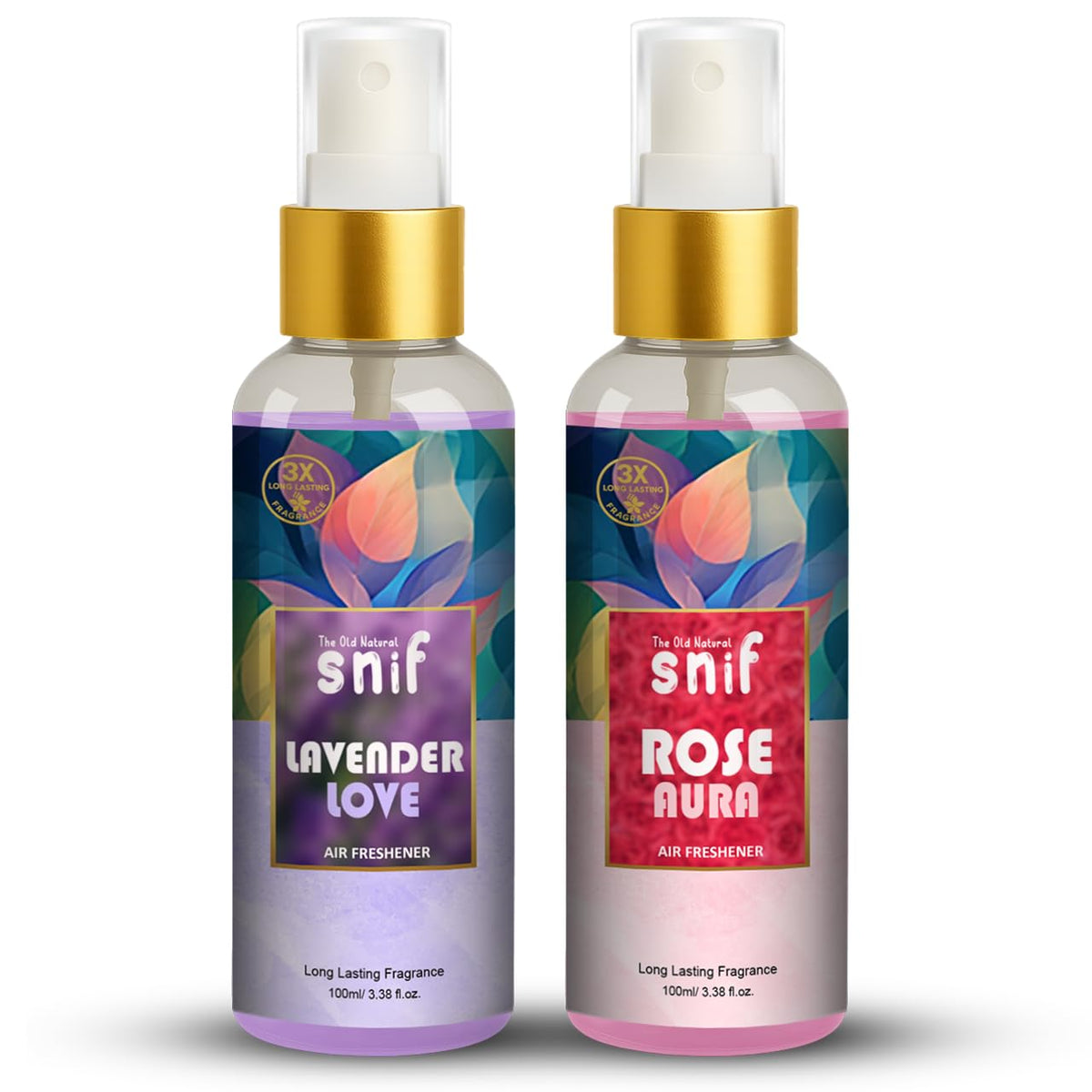 The Old Natural Snif Lavender Love & Rose Aura Air Freshener Spray – 200ml | Uplifting Floral Aroma, Natural Air Freshener for Home, Office & Car Pack of 2 - Combo