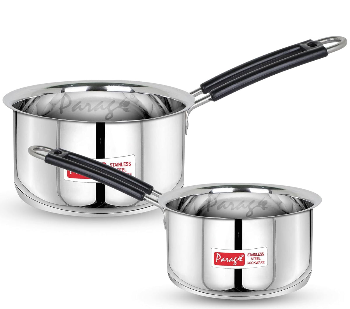 Parage 2 Pieces Stainless Steel Sauce Pan, Tea Pan, Milk Pan Heavy Gauge with Heat-Resistant Wire Handle Induction & Gas Stove Friendly (1.25 LTR & 1.75 LTR, Silver)