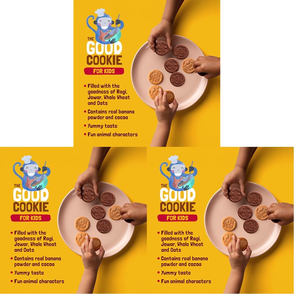 Slurrp Farm No Maida No Refined Sugar Banana Oat Cookies | Healthy Cookies Made With Multigrain | Perfect for tiffins, travel or snack time | Pack of 9 x 80g