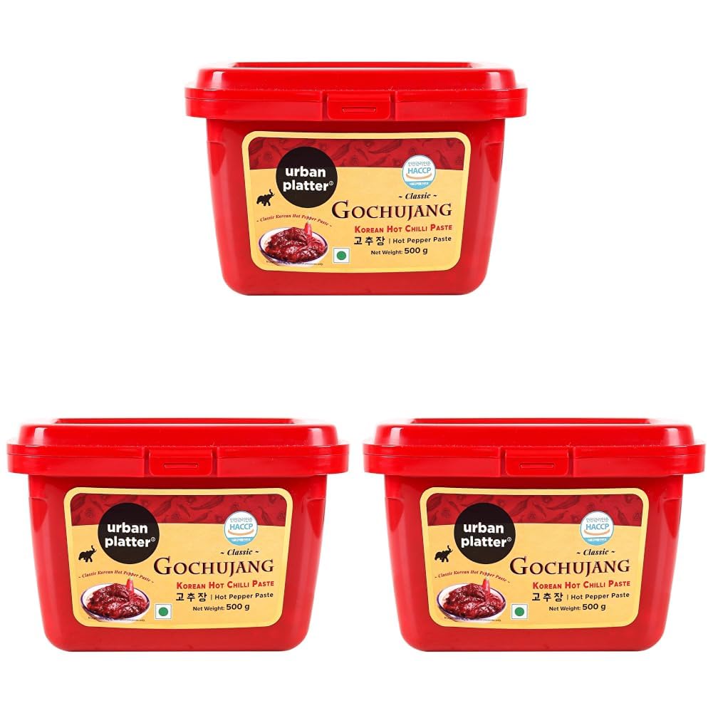 Urban Platter Korean Gochujang Paste 500g (Fermented Chilli Paste | Spicy-Sweet Umami | Plant-Based | For Bibimbap & Tteokbokki) (Pack of 3)