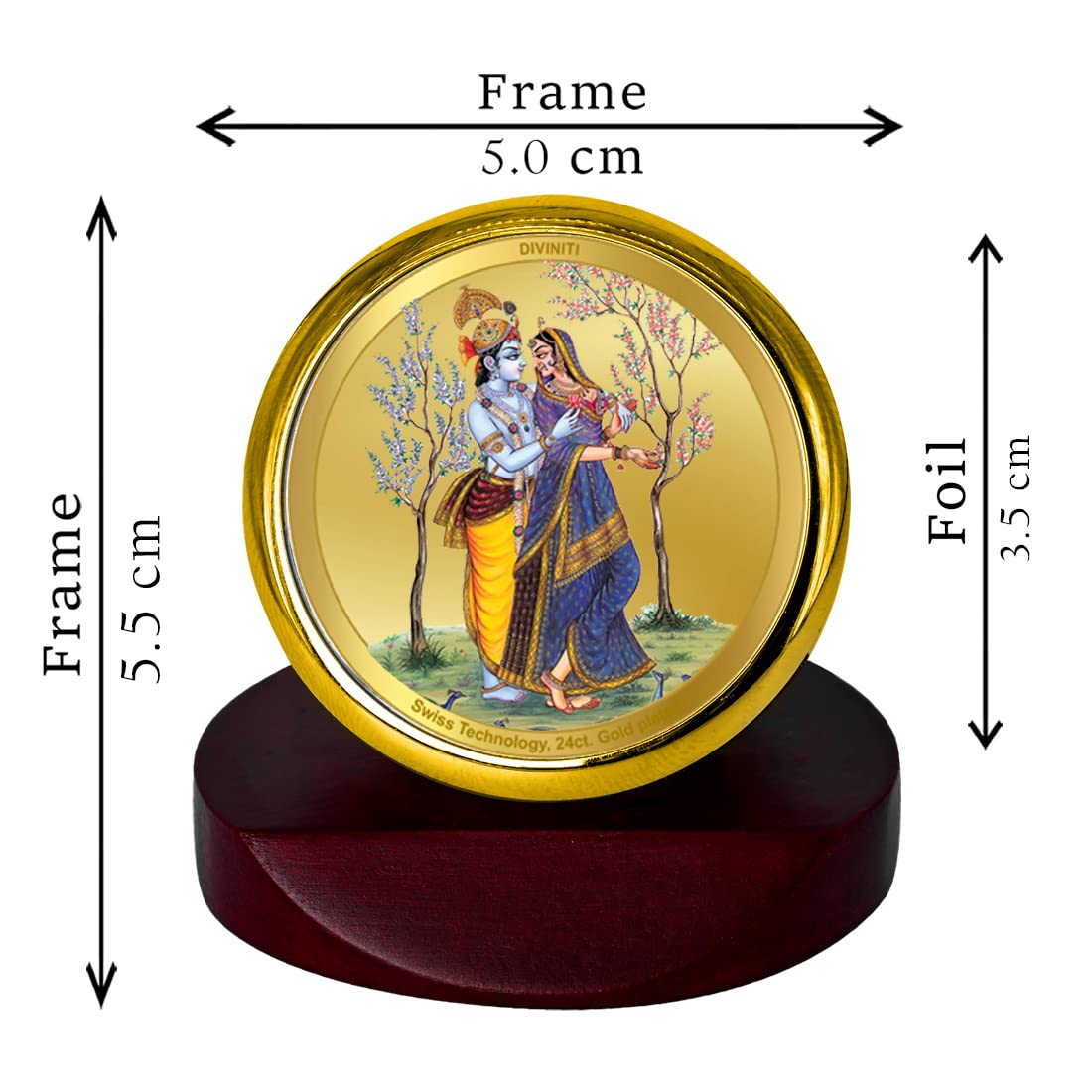 DIVINITI 24K Gold Plated Religious Car Dashboard Frame | Premium God Idol Frame for Car, Home Mandir & Office Table | Spiritual Gift, Decorative Showpiece | Radha Krishna-1