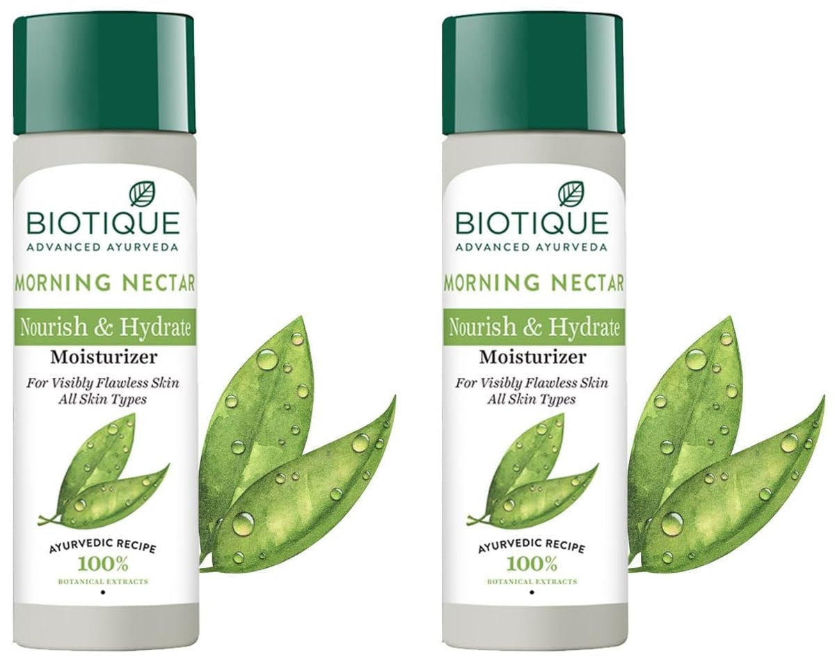 Biotique Morning Nectar Flawless Skin Moisturizer Cream L Prevents Dark Spots, Blackheads And Blemishes L Visibly Flawless Skin L Nourishes And Hydrates Skin L All Skin Types L 120Ml (Pack Of 2)