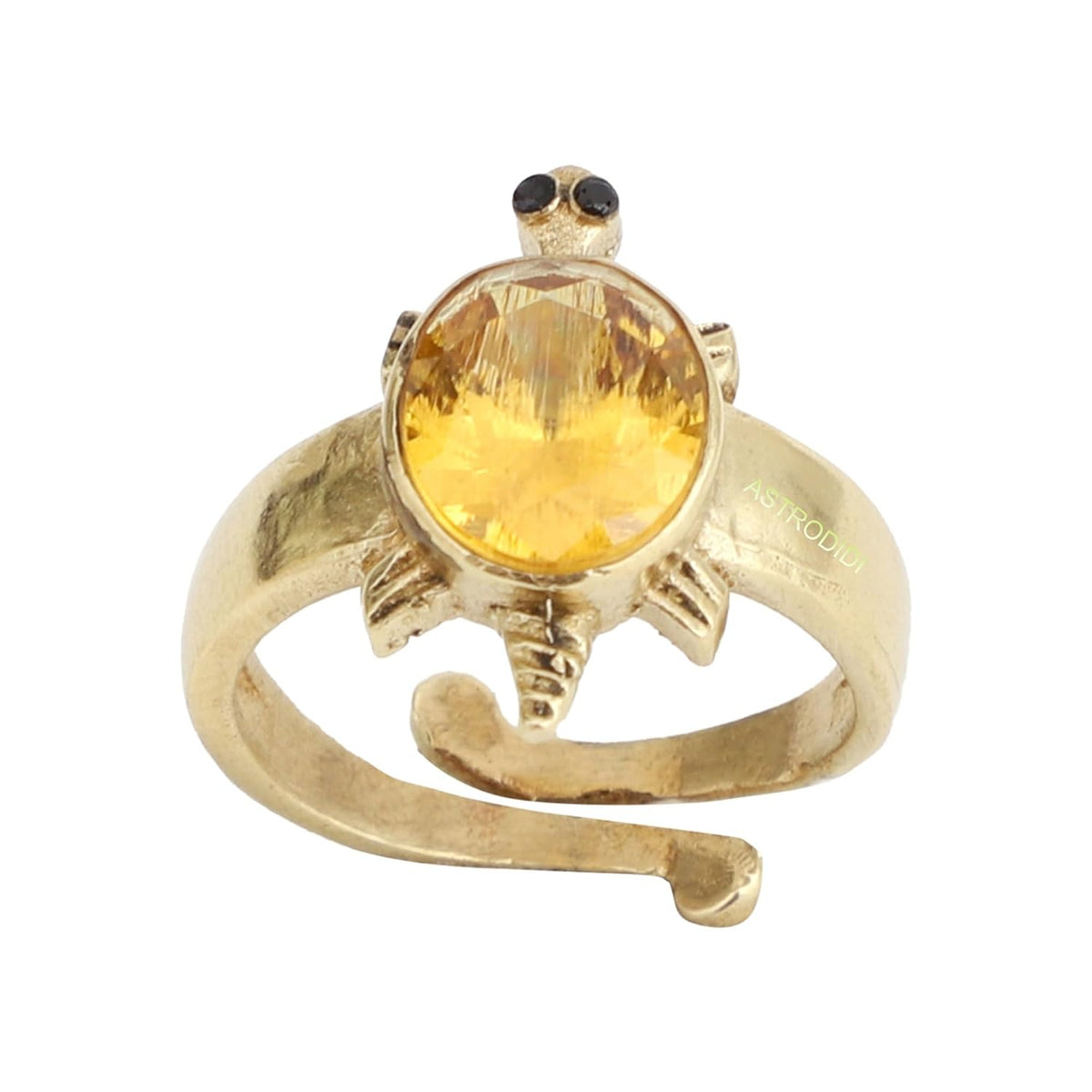 ASTRODIDI Brass Yellow Zircon Kachua Tortoise Meru Turtle Ring | Adjustable Fashion Ring for Men Women Boys and Girls