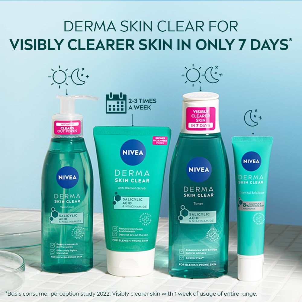 NIVEA Derma Skin Clear Face Toner with Salicylic Acid & Niacinamide, Cleansing & Hydrating Toner for Visible Clearer Skin in 7 Days, Controls Oiliness, Removes Impurities, Blemish-Prone Skin, 200 ml