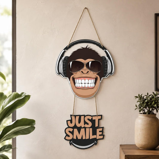 Artvibes Monkey Smile Wooden Wall Hanger for Home Decor | Wood Decorative Items | Modern Decoration | Decoration Wall Hanging Items | Wall Art Print | Artworks Hangings | Unique Gift Items (WH_5707N)