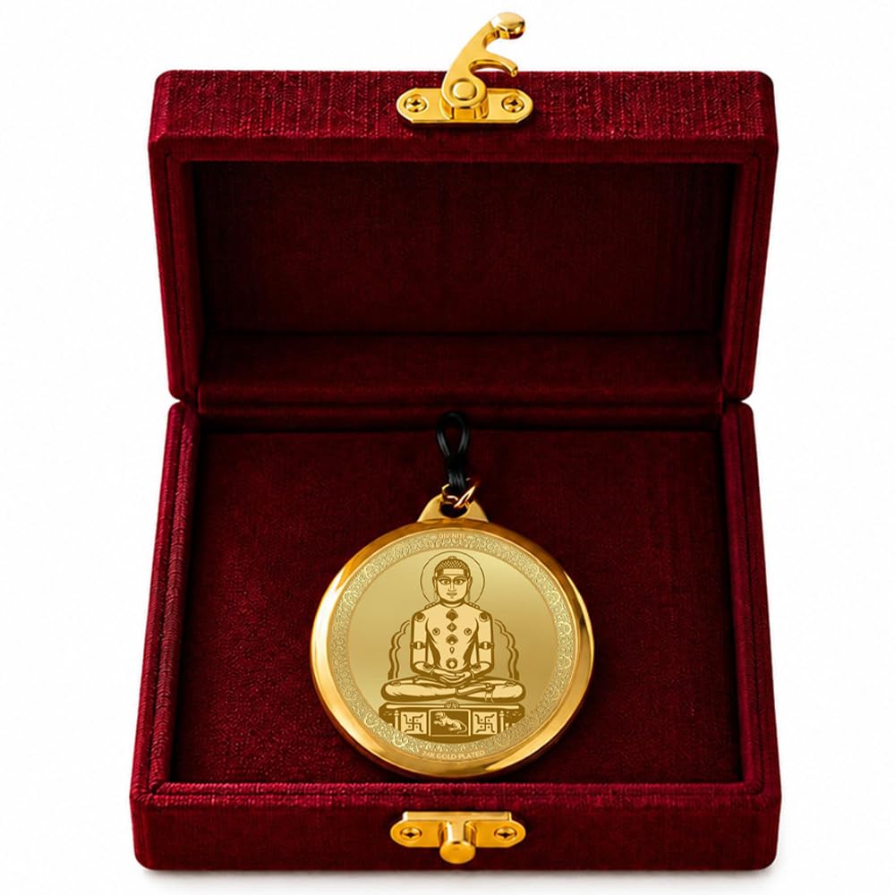 DIVINITI 24K Gold Plated Double-Sided Religious Pendant with Premium Gift Box, Spiritual Locket for Men & Women, Devotional Jewellery for Gifting & Everyday Wear | Mahavir & Namokar Mantra - GNG Pendant