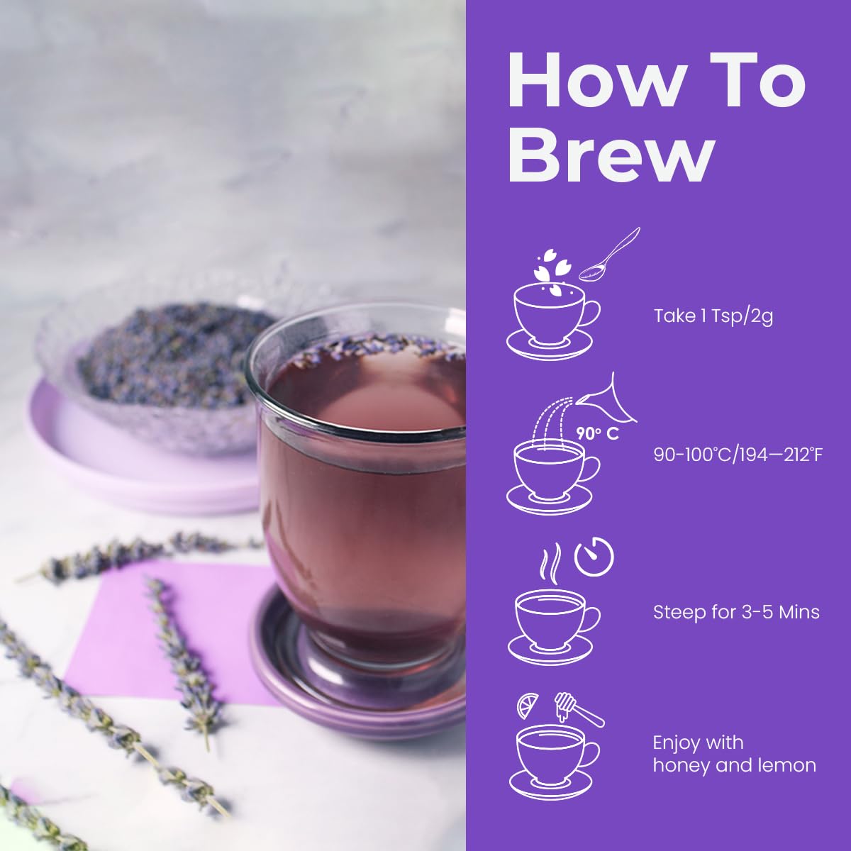 BLUE TEA - Lavender Flower Tea - 50 gm - 50 Cups | Calm & Relaxation | Hebal Tea - Flower Based - Caffeine Free - Non Bitter | Pet Jar Pack