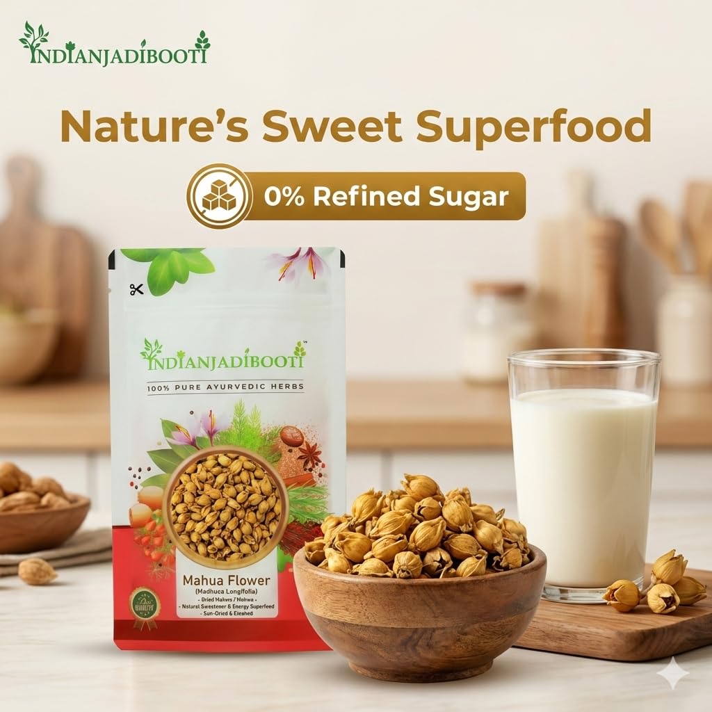 IndianJadiBooti Mahua Flower (Madhuca Longifolia) - Dried Mahwa/Mohwa - Natural Sweetener & Energy Superfood - Sun-Dried & Cleaned - 250gm