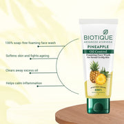 Biotique Pineapple Oil Control Foaming Face Wash | Hydrates dry skin | Eliminates Excess Oil | Evens Skin Tone | 100% Botanical Extracts | Suitable for All Skin Types | 150ml